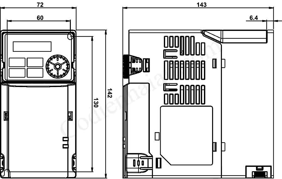 Kích thước lắp đặt biến tần Delta