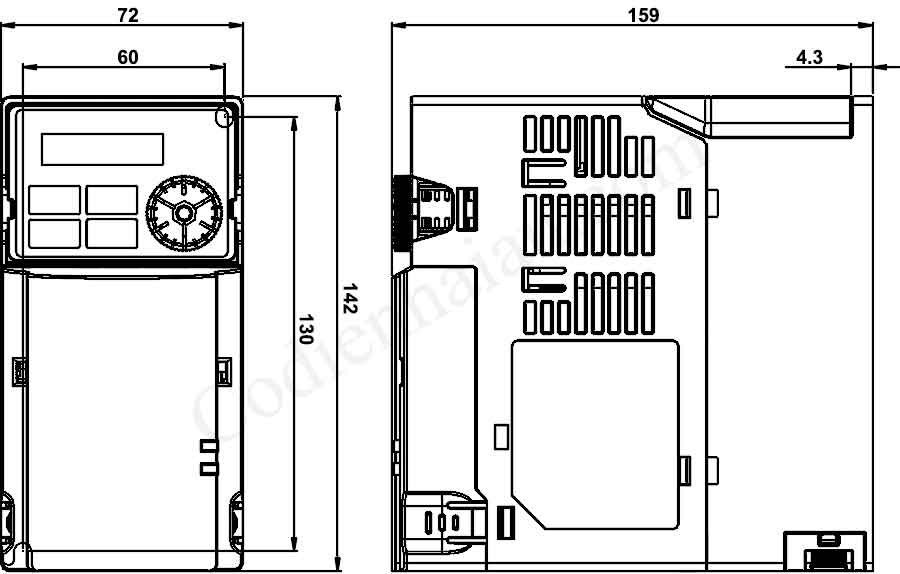 Kích thước lắp đặt biến tần Delta