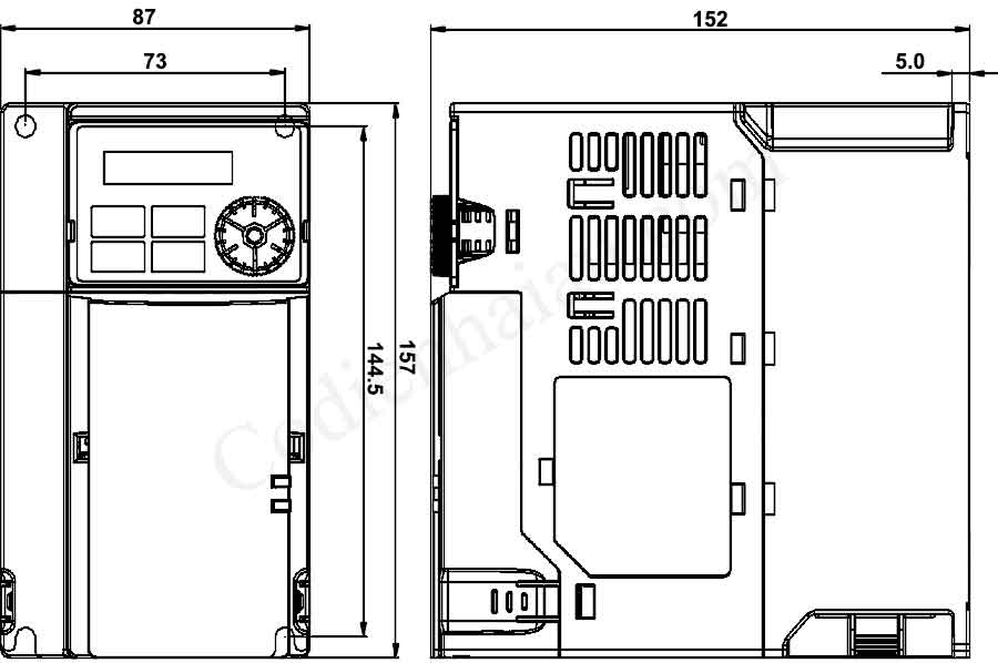 Kích thước lắp đặt biến tần Delta