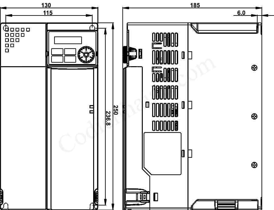 Kích thước lắp đặt biến tần Delta