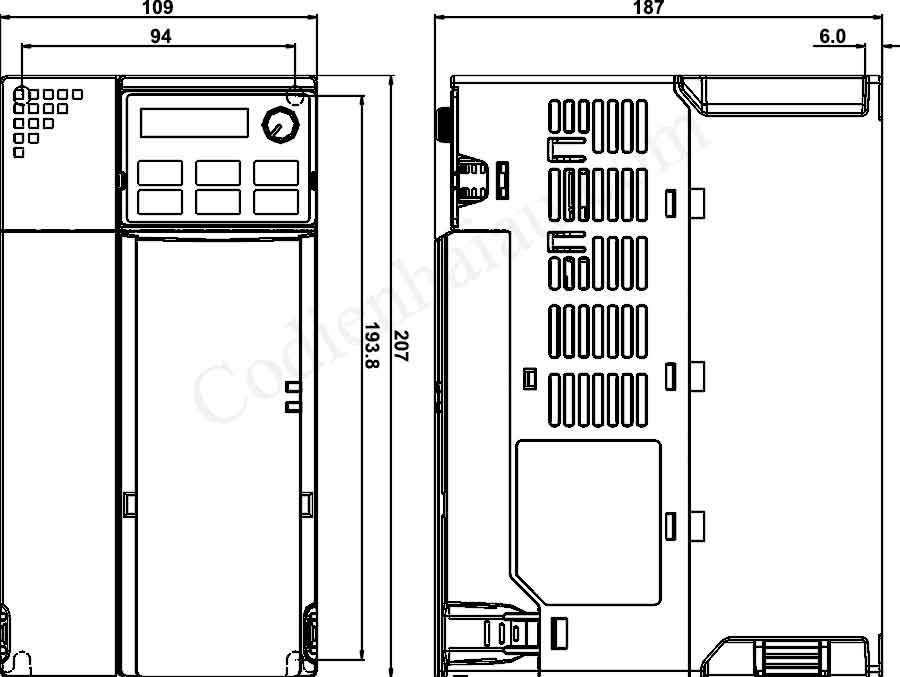 Kích thước lắp đặt biến tần Delta