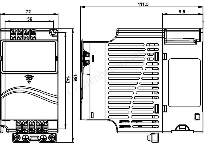 Kích thước lắp đặt biến tần Delta