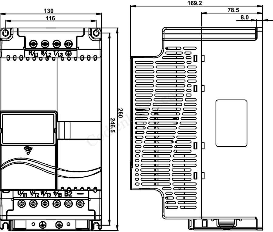 Kích thước lắp đặt biến tần Delta